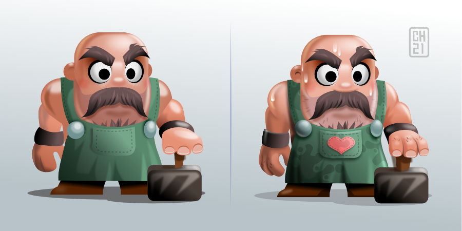 2Dgameartguru - character design concept smithy - compare